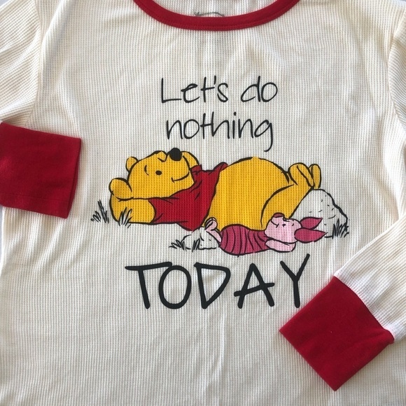Disney Winnie The Pooh & Piglet Waffle Loungewear Pajamas Ladies Top L Bottom M - Picture 2 of 15